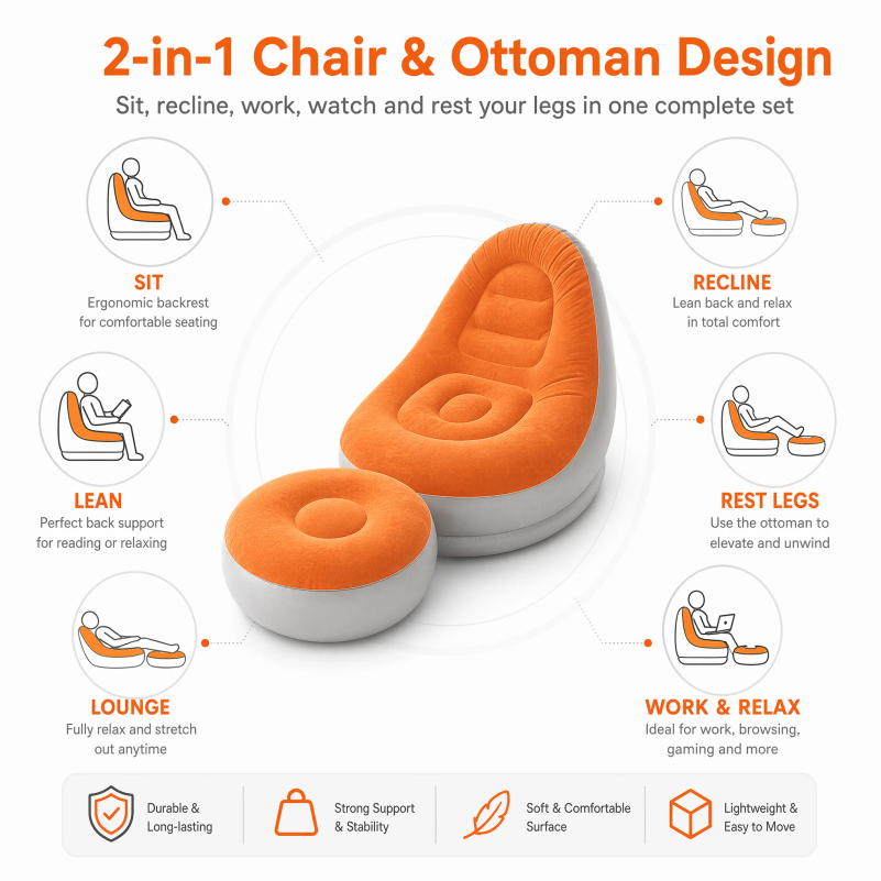플로킹 에어 소파 세트(발받침 포함), 휴대용 접이식  - Outdoor Sport Chairs 리뷰 및 가격